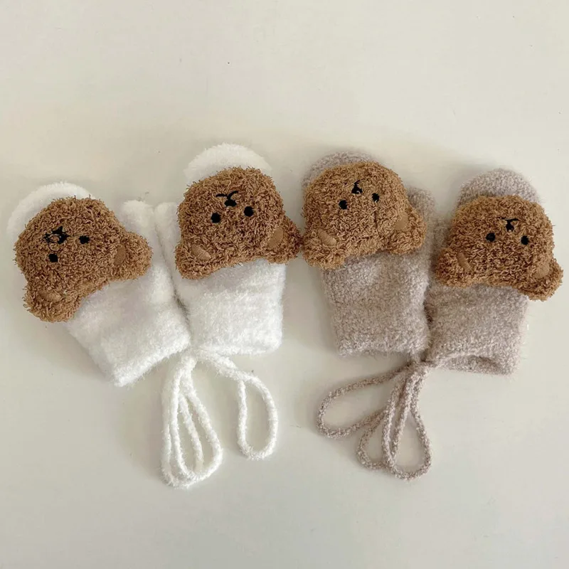 Teething Mitten Baby - 1-4Y 漫画クマベビーミトン冬暖かいキッズベビーガール手袋ニット子供幼児厚い歯が生えるミトン Handschoen