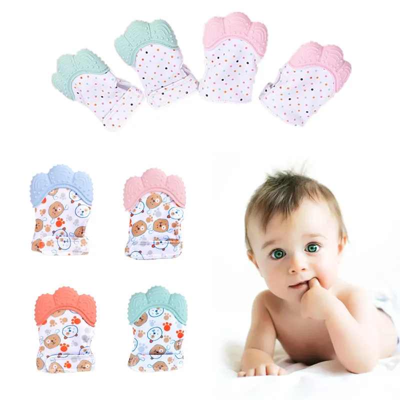 Teething Mitten Baby - 赤ちゃん用噛みつき防止シリコン手袋、歯が生える時期の痛みを和らげるミトン、噛むおもちゃ、乳児の手の噛みつき防止、吸い込み防止ガード
