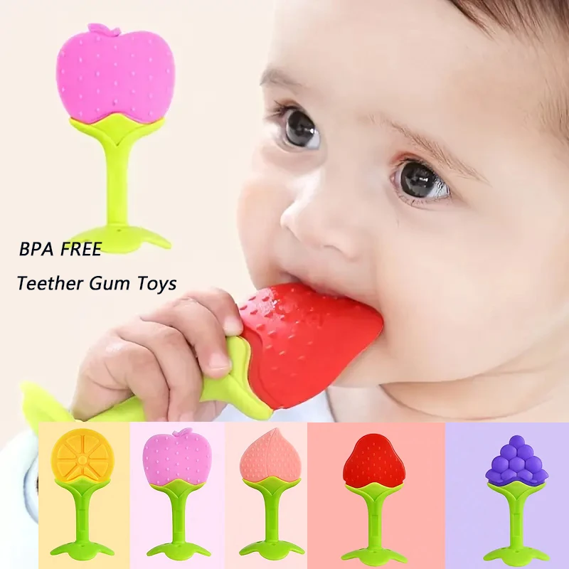 Baby Products Sale - 歯が生える赤ちゃんのおもちゃシリコーンおしゃぶり歯赤ちゃんアクセサリー新生児フルーツ吸引咀嚼おもちゃ新生児 BPA-Fre ギフト
